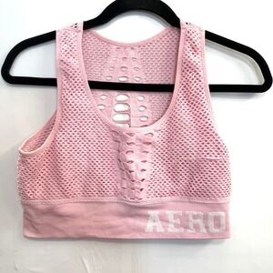 Aéropostale Sports Bra Womens Pink Mesh Wide Straps‎ Round Neck Activewear